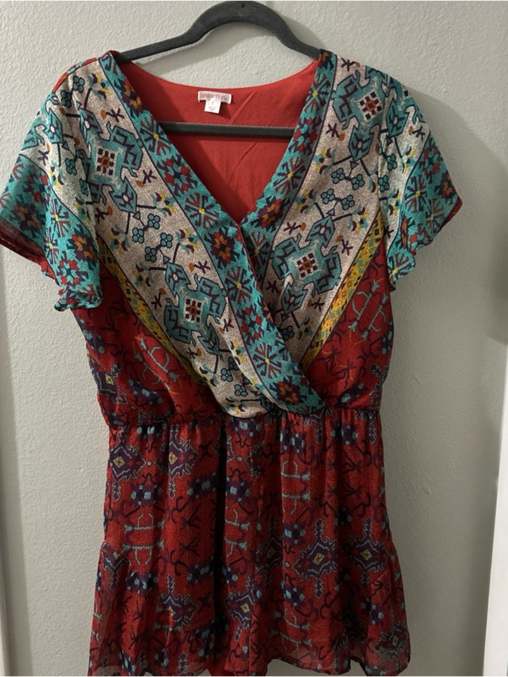 Xhilaration Ladies Boho Flutter Sleeve V Neck Romper Size Large #festival